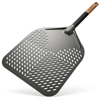 Pelle à Pizza Perforée 30 cm - 35 cm | Aluminium Anodisé Dur & Hêtre