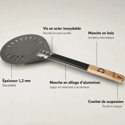 Pelle à Pizza de Rotation Perforée | Manche Bois et Aluminium