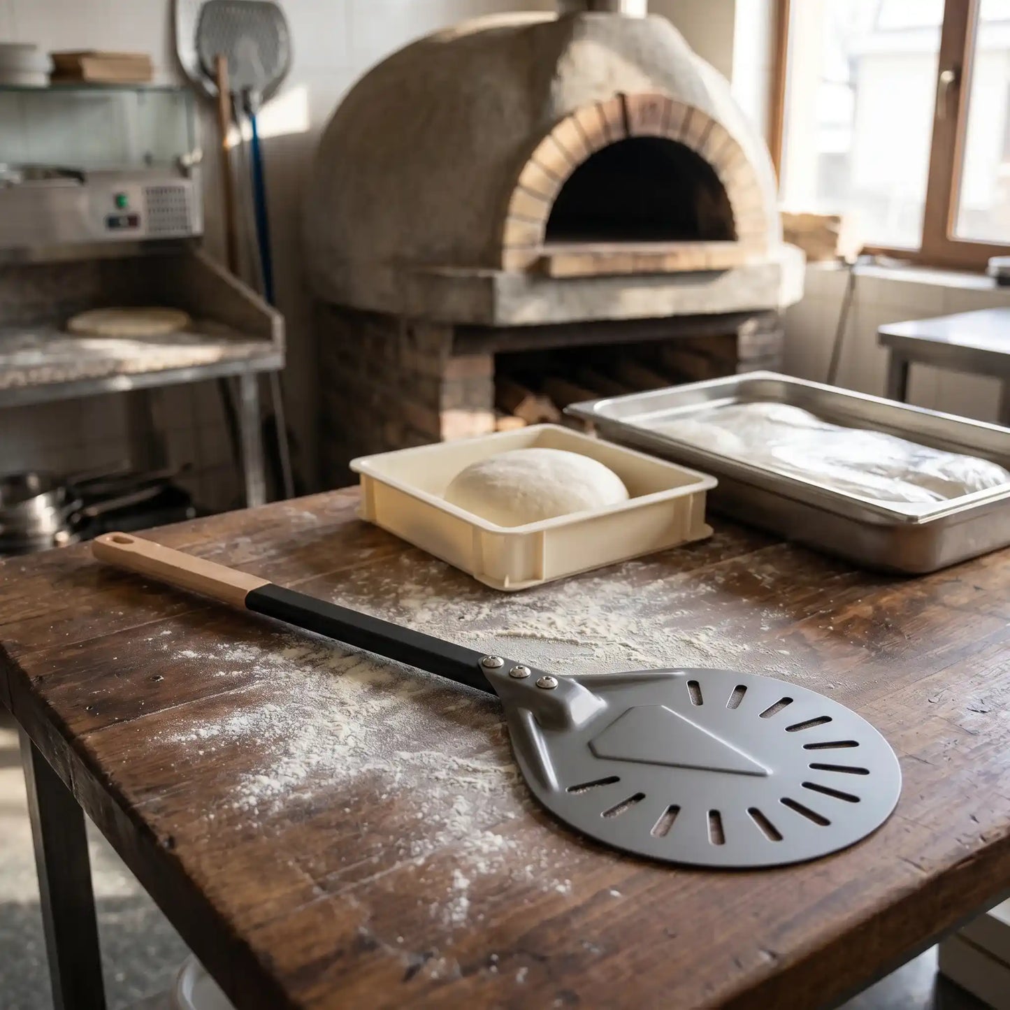 Pelle à Pizza de Rotation Perforée | Manche Bois et Aluminium