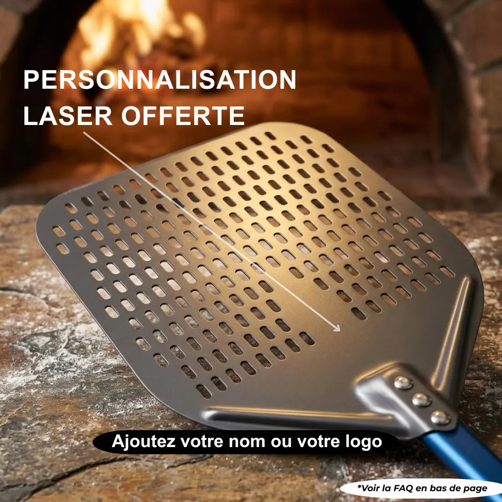 Longue Pelle à Pizza Perforée | Aluminium Anodisé Dur | Manche Bleu