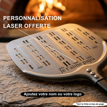 Pelle à pizza perforée 30 cm - Forme Pomme | Manche bois et aluminium