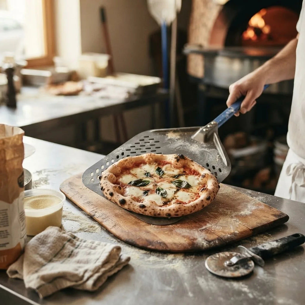 Pelle à Pizza Perforée 30-35 cm | Bord Biseauté | Bleu