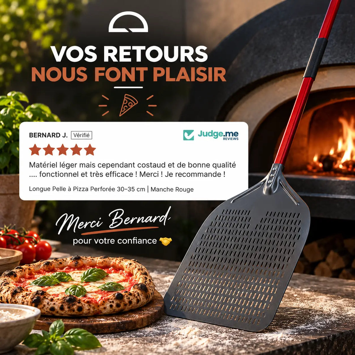 Longue Pelle à Pizza Perforée 30–35 cm | Manche Rouge