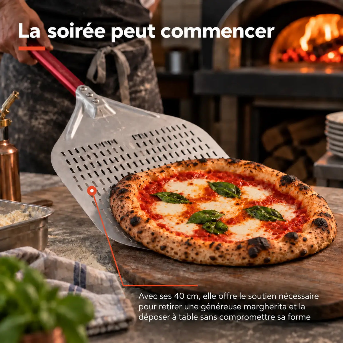 Pelle à Pizza Perforée 40 cm | Aluminium Rouge