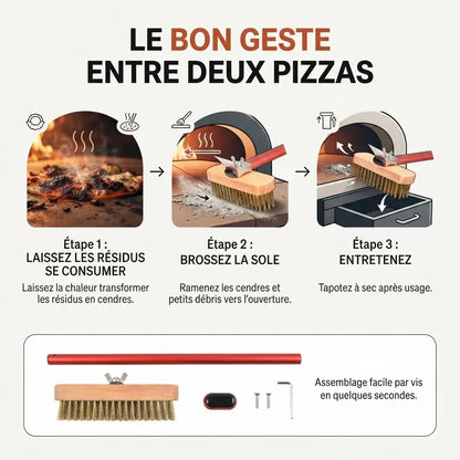 Brosse Four à Pizza En Laiton Rouge + Grattoir | Manche 100 cm