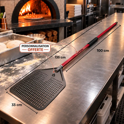 Longue Pelle à Pizza Perforée 30–35 cm | Manche Rouge
