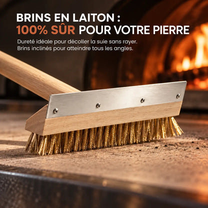 Brosse Four à Pizza En Laiton + Grattoir | Manche en bois
