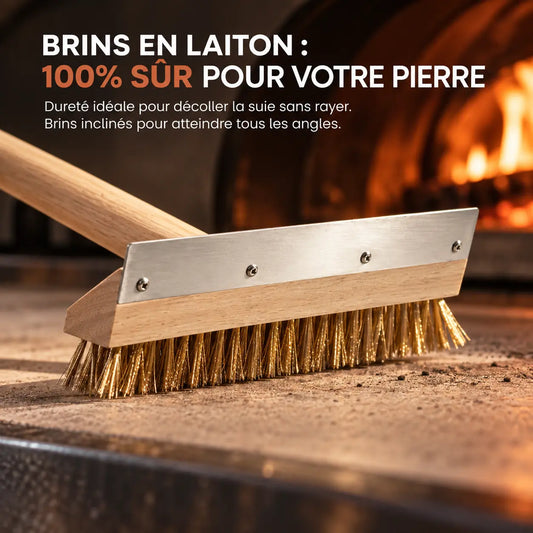 Brosse Four à Pizza En Laiton + Grattoir | Manche en bois