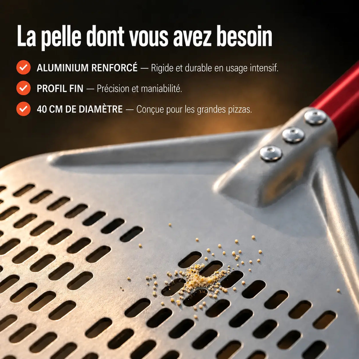Pelle à Pizza Perforée 40 cm | Aluminium Rouge