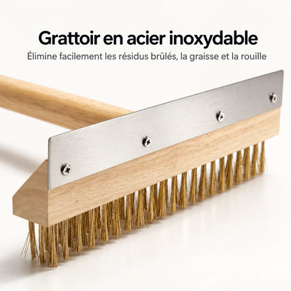 Brosse Four à Pizza En Laiton + Grattoir | Manche en bois