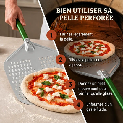 Pelle à Pizza Perforée 30–35 cm | Aluminium Vert