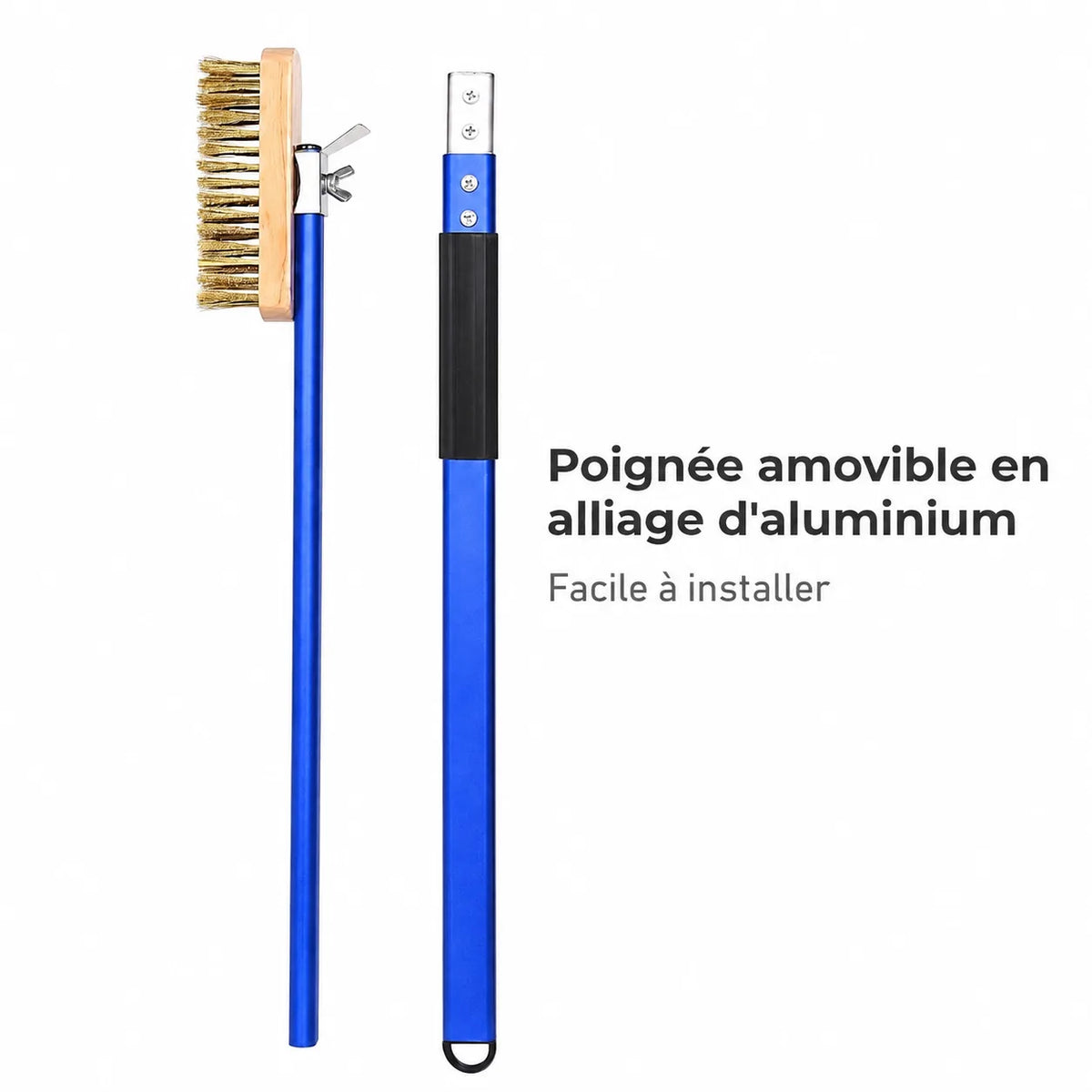 Brosse Four à Pizza En Laiton Bleu + Grattoir | Manche 100 cm