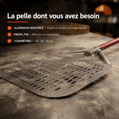 Longue Pelle à Pizza Perforée 30–35 cm | Manche Rouge
