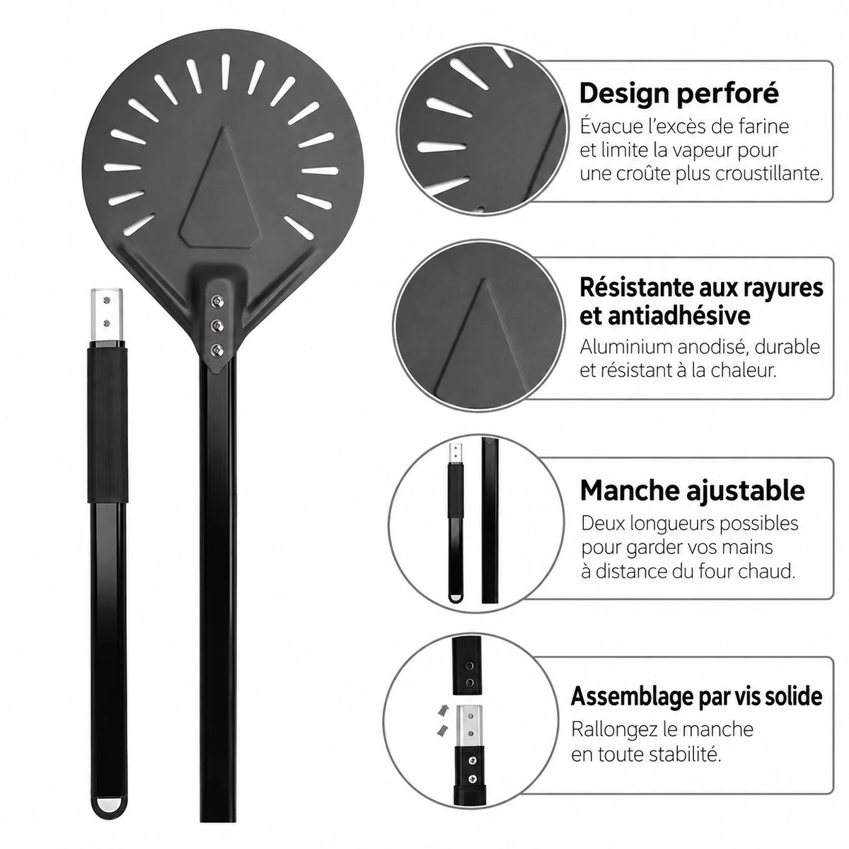 Pelle à pizza de rotation 25 cm | Manche Démontable