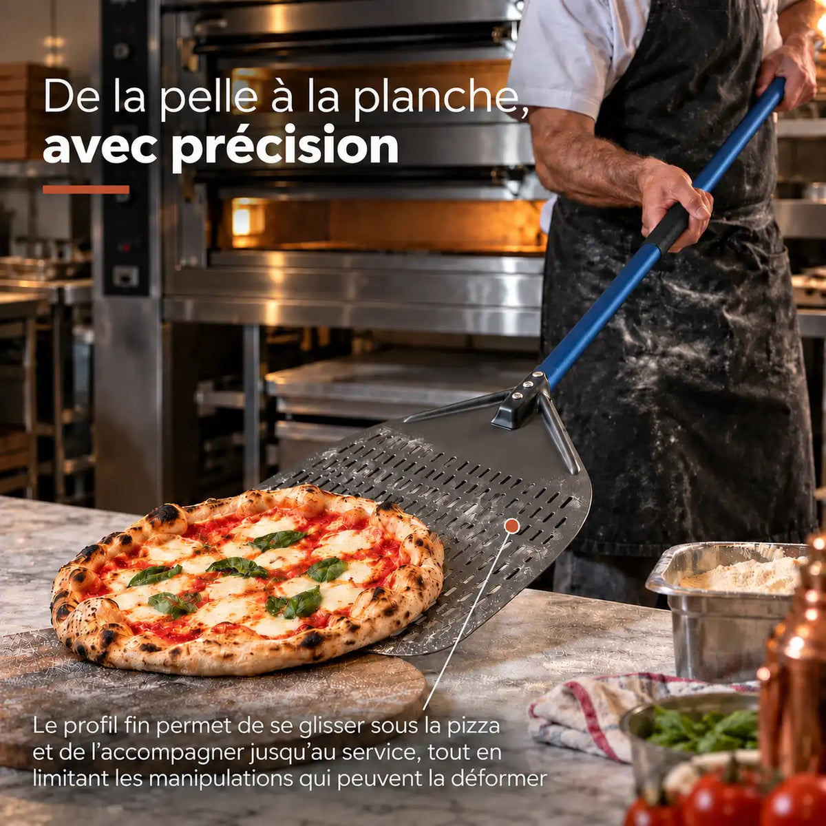 Longue Pelle à Pizza Perforée 30–35 cm | Manche Bleu