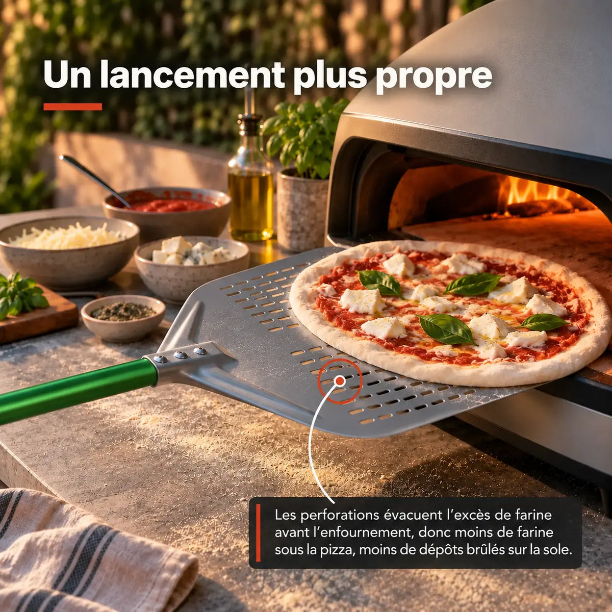 Pelle à Pizza Perforée 30–35 cm | Aluminium Vert