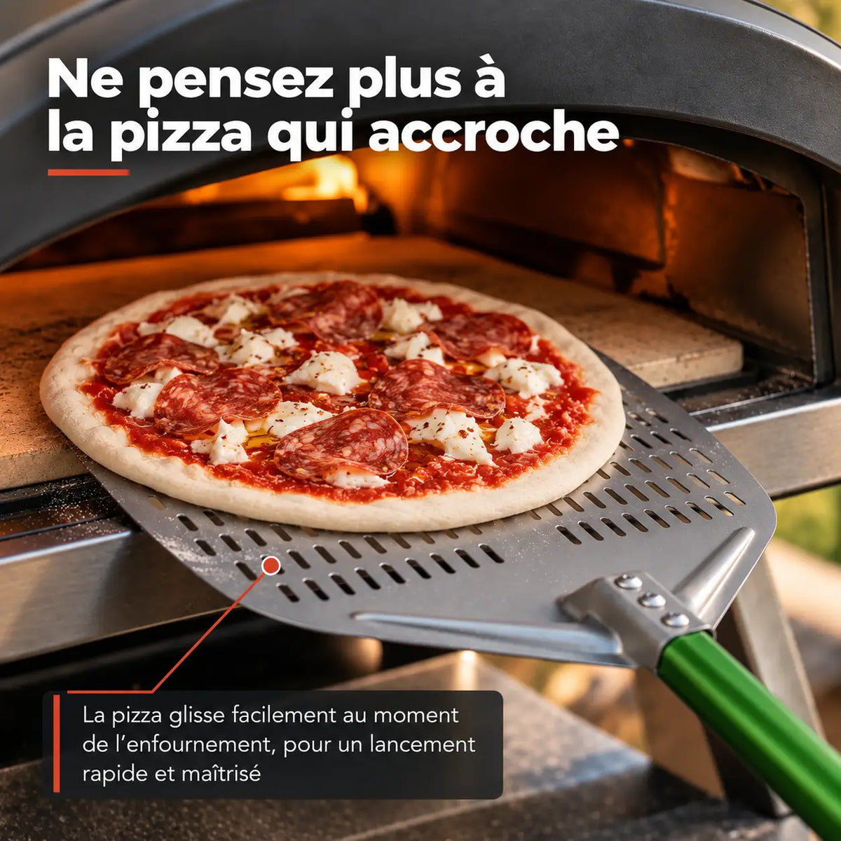 Pelle à Pizza Perforée 30–35 cm | Aluminium Vert