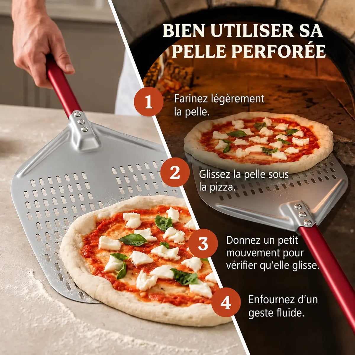 Pelle à Pizza Perforée 30–35 cm | Aluminium Rouge