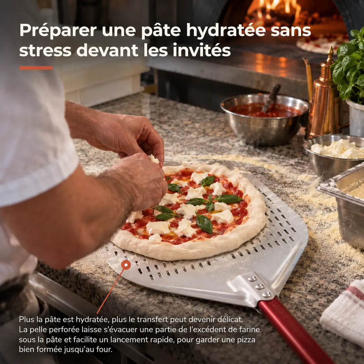 Pelle à Pizza Perforée 40 cm | Aluminium Rouge