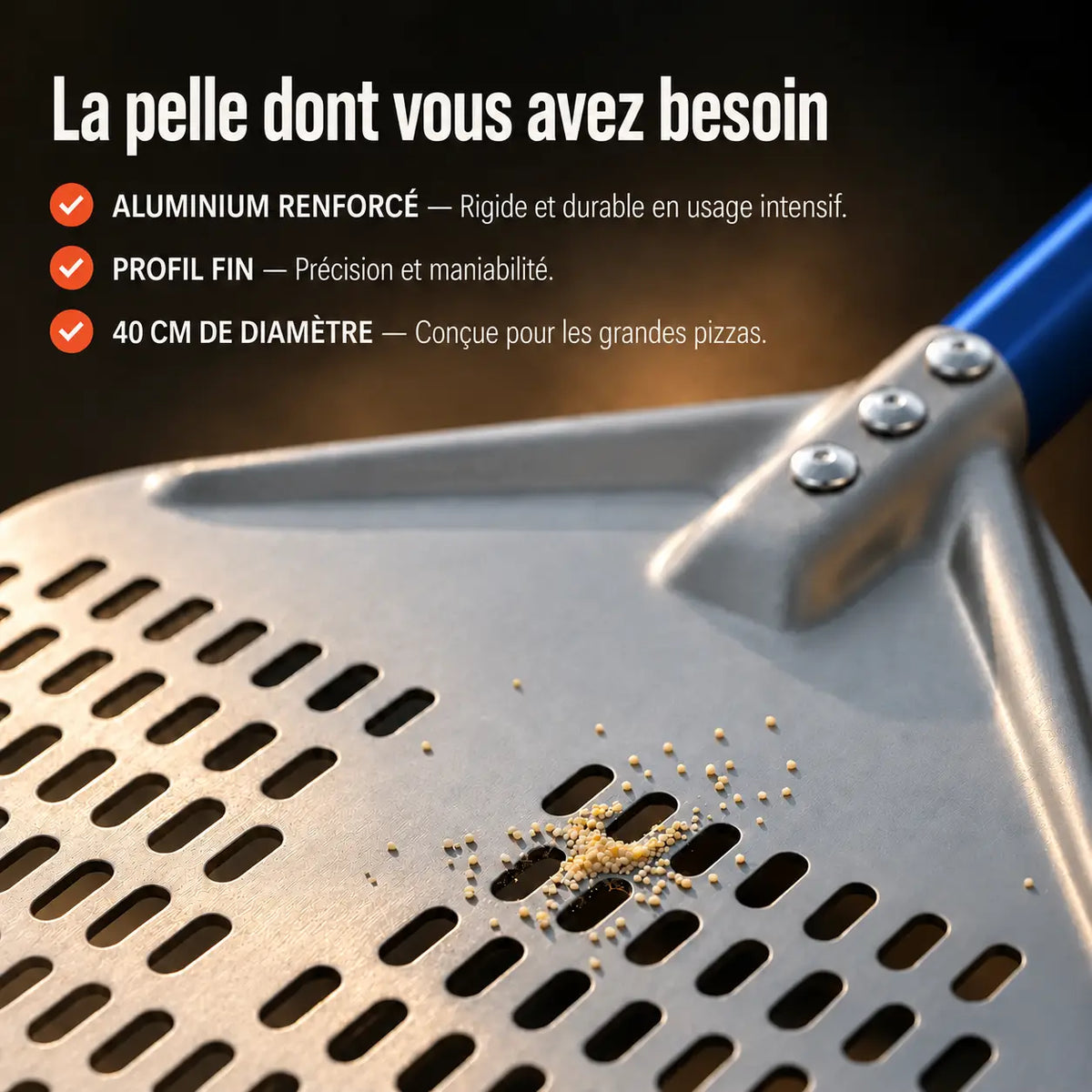 Pelle à Pizza Perforée 40 cm | Aluminium Bleu