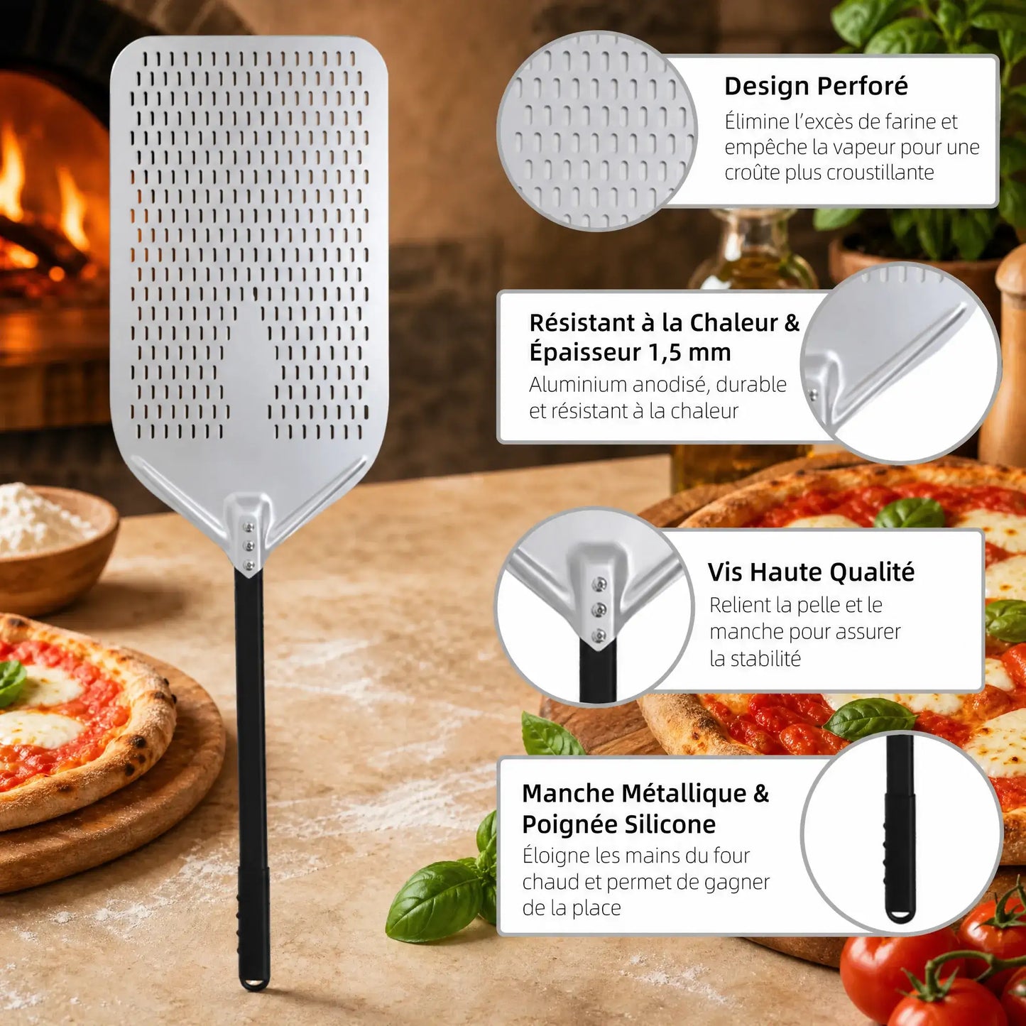 Pelle Rectangulaire 30x58 cm Perforée | Pour Pizza alla Pala et Focaccia