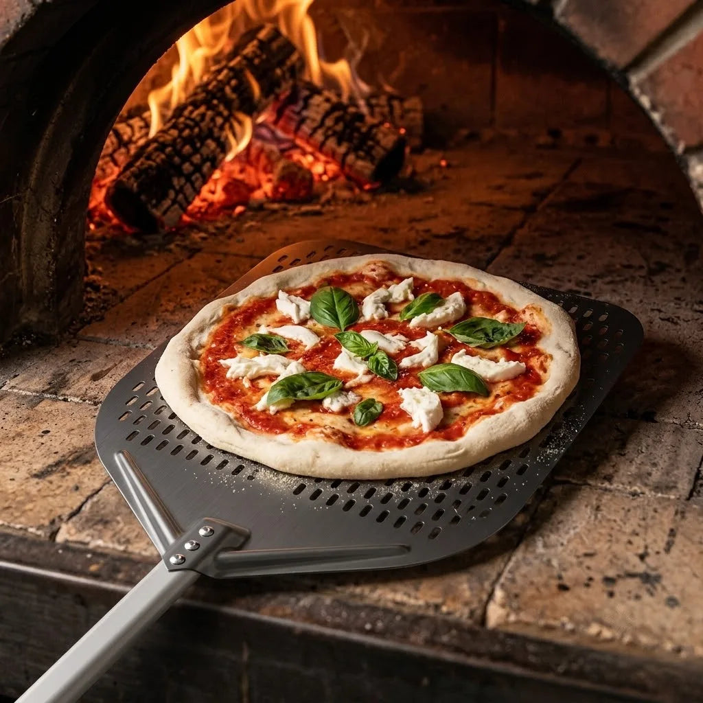Longue Pelle à Pizza Perforée | Manche Argent