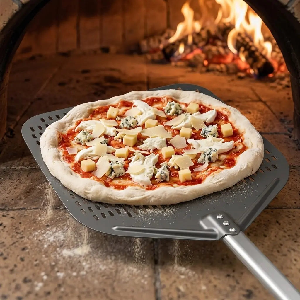 Longue Pelle à Pizza Perforée | Manche Argent