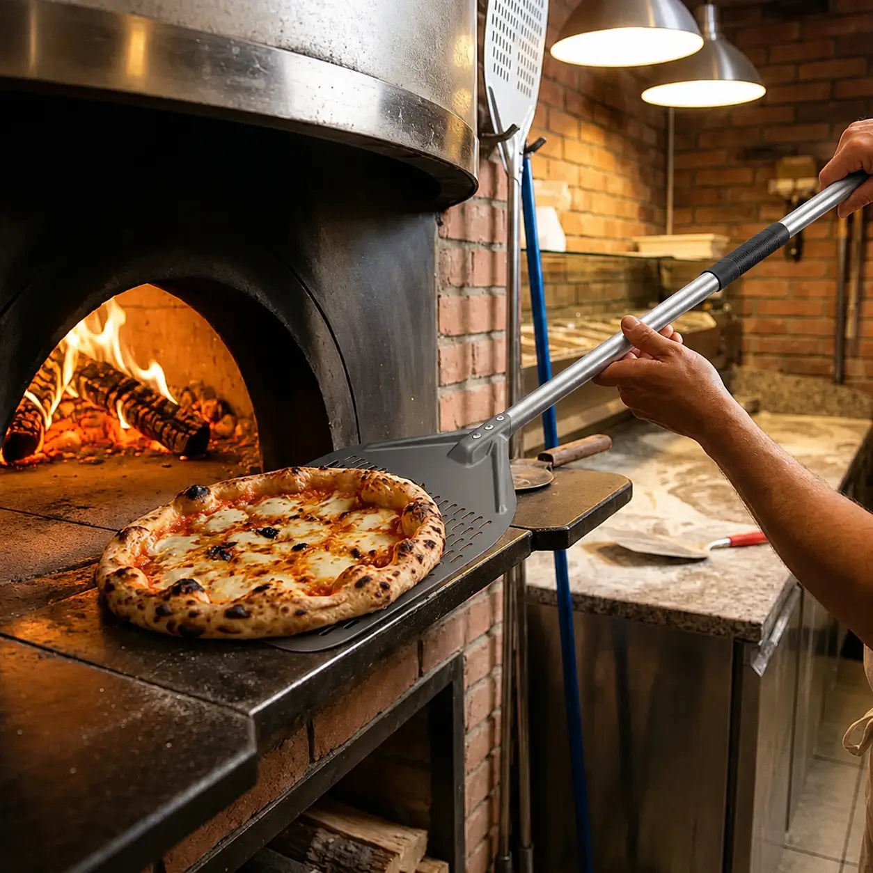 Longue Pelle à Pizza Perforée | Manche Argent