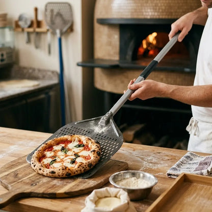 Longue Pelle à Pizza Perforée | Manche Argent