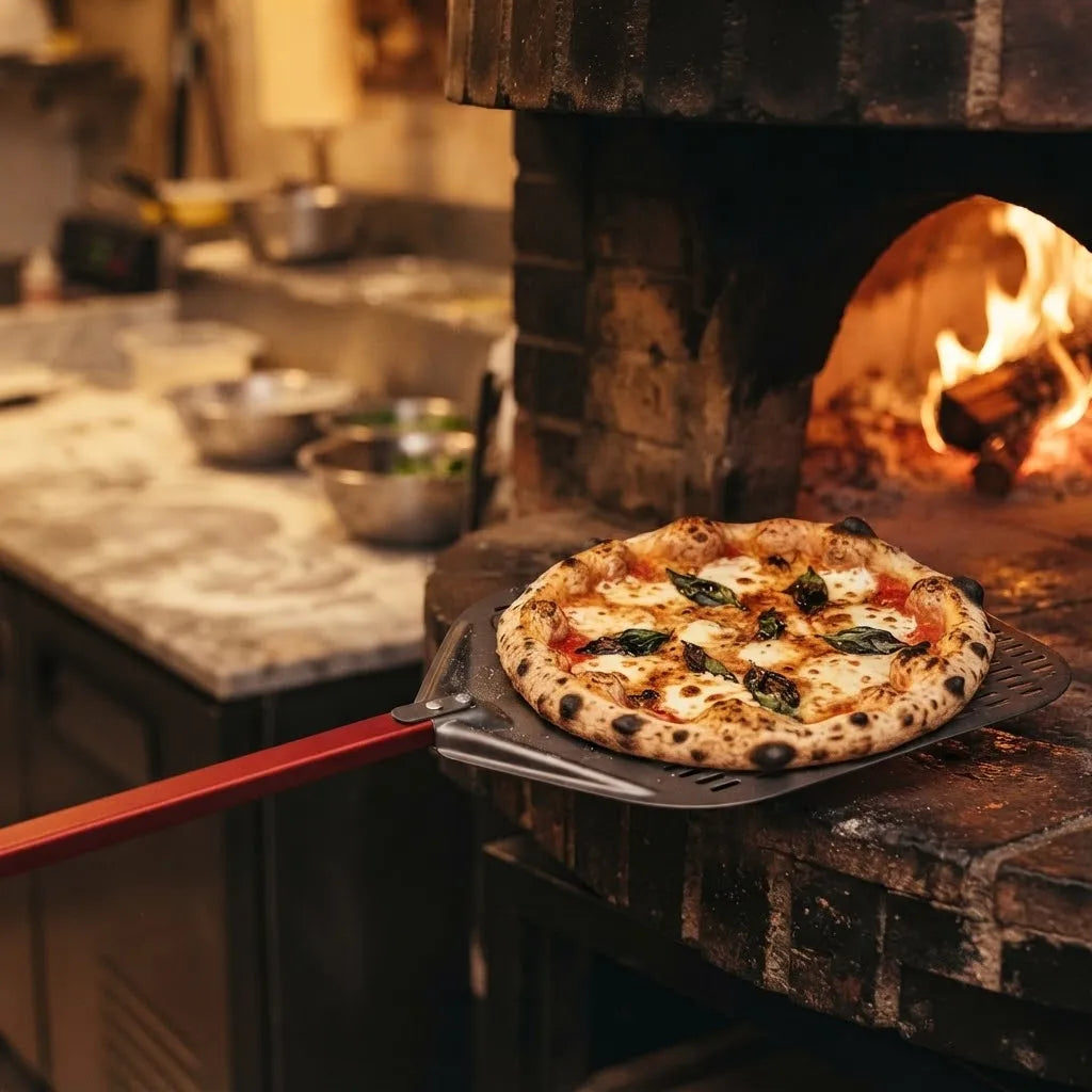 Longue Pelle à Pizza Perforée | Manche Rouge