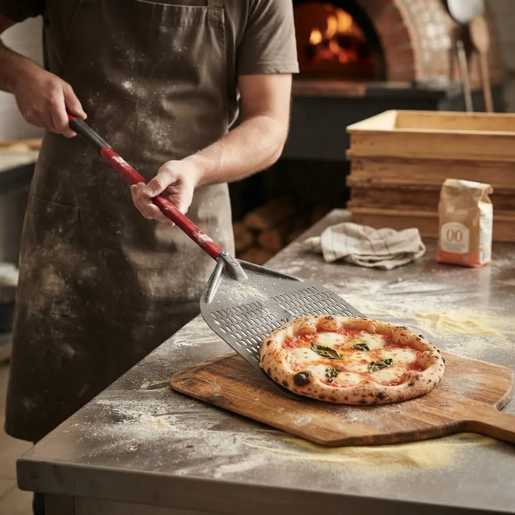 Longue Pelle à Pizza Perforée | Manche Rouge