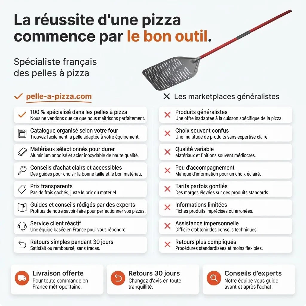 Longue Pelle à Pizza Perforée | Manche Rouge