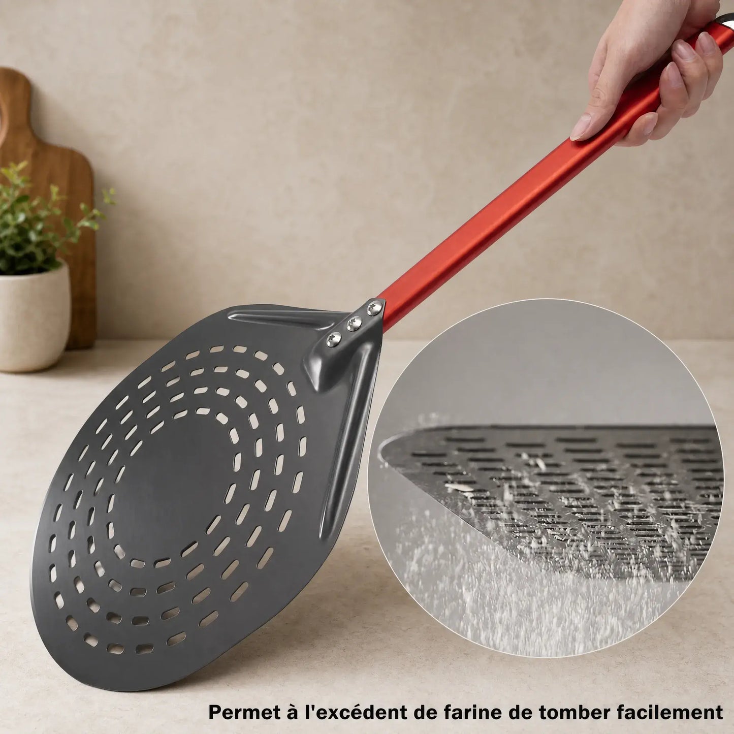 Pelle à Pizza Ronde Perforée 30 cm | Manche Aluminium