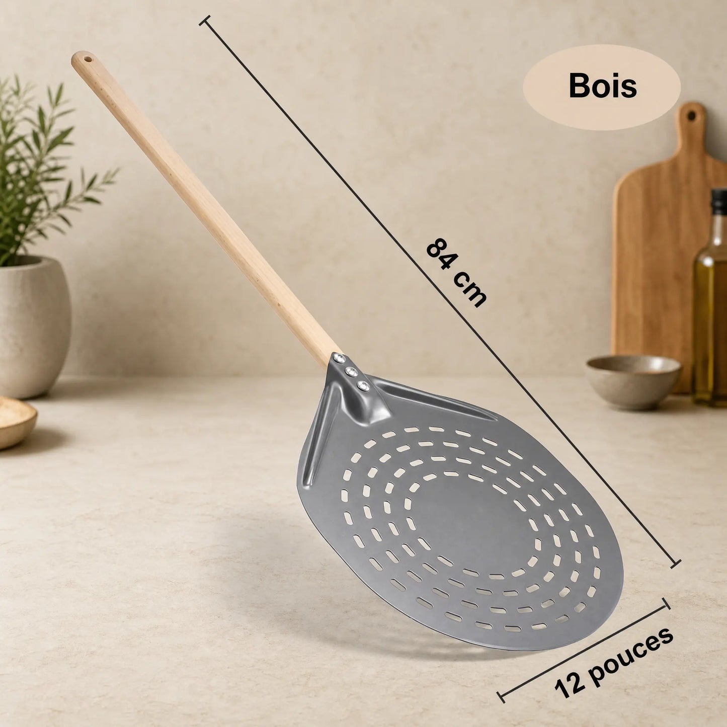Pelle à Pizza Ronde Perforée 30 cm | Manche Aluminium