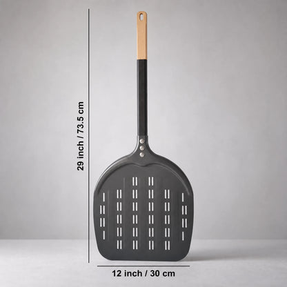 Pelle à pizza perforée 30 cm - Forme Pomme | Manche bois et aluminium
