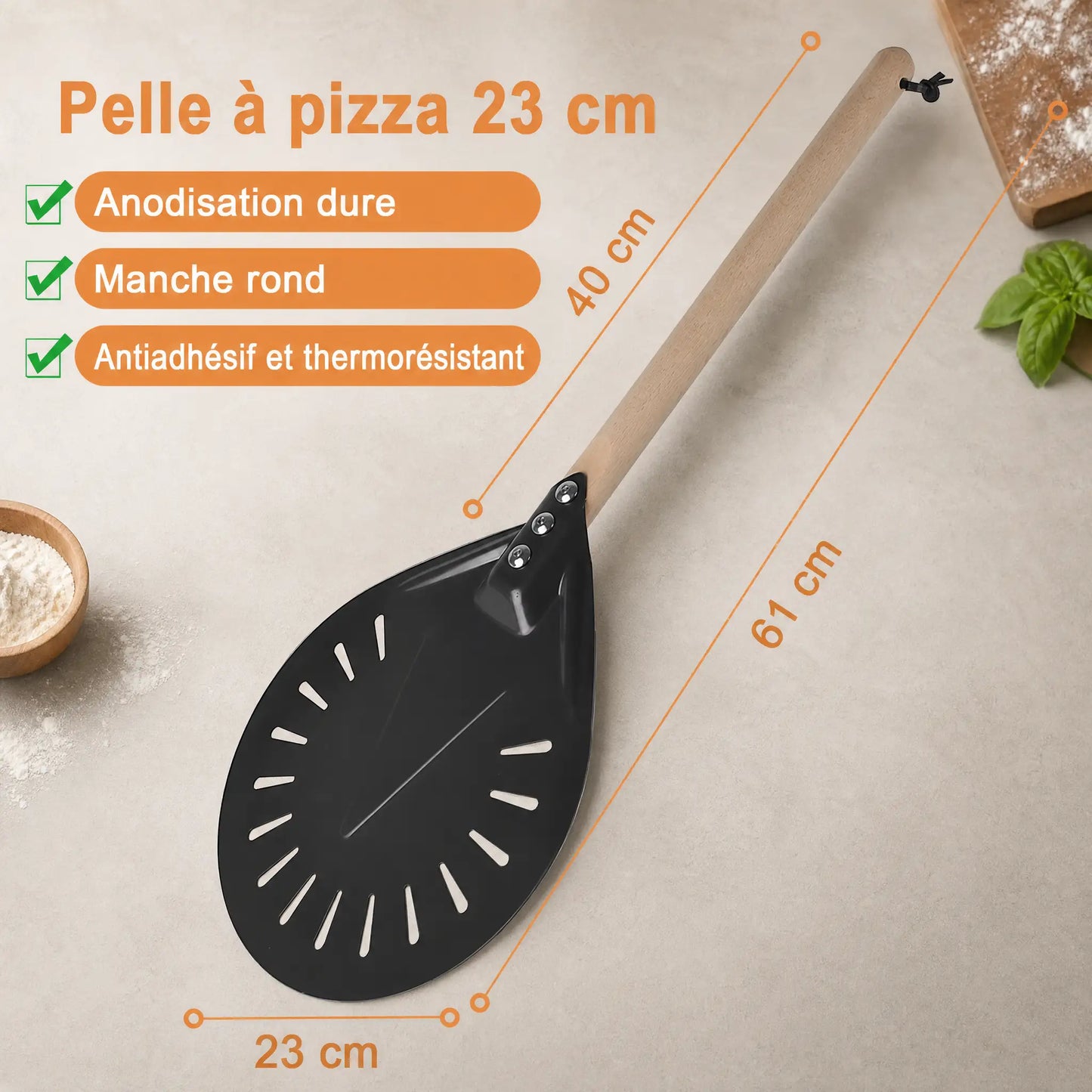 Pelle à pizza de rotation 18-23 cm | Manche Bois
