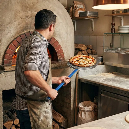 Longue Pelle à Pizza Perforée | Aluminium Anodisé Dur | Manche Bleu
