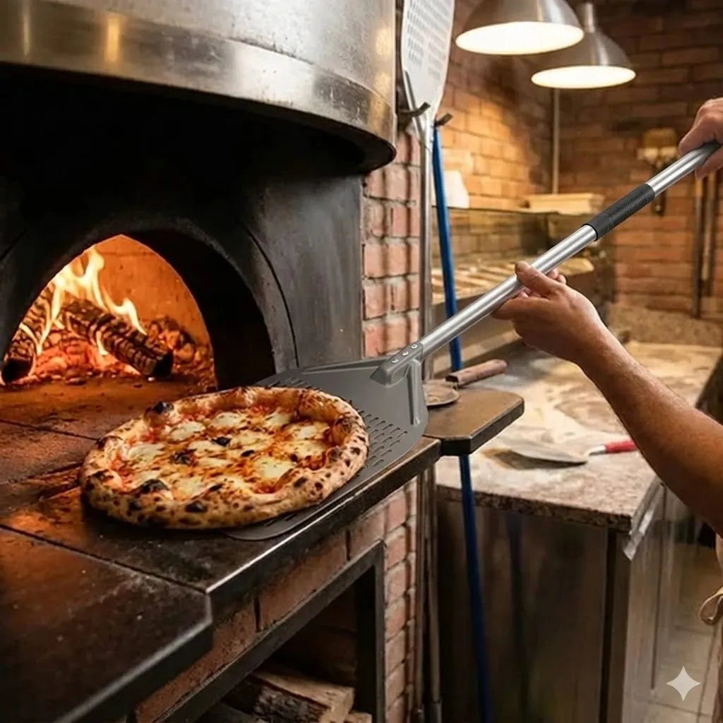 Longue Pelle à Pizza Perforée | Manche Argent