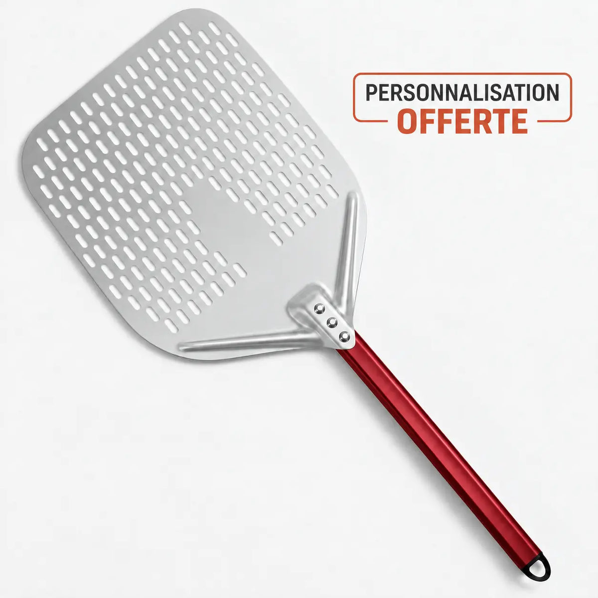Pelle à pizza grand format de 40 cm en aluminium avec manche rouge