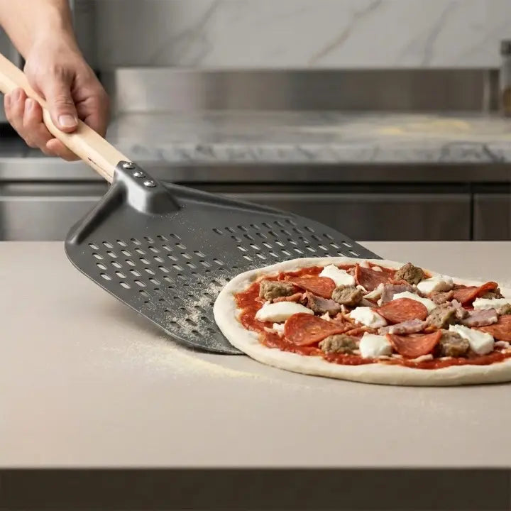 Pelle à Pizza Perforée 30–35 cm | Manche Bois